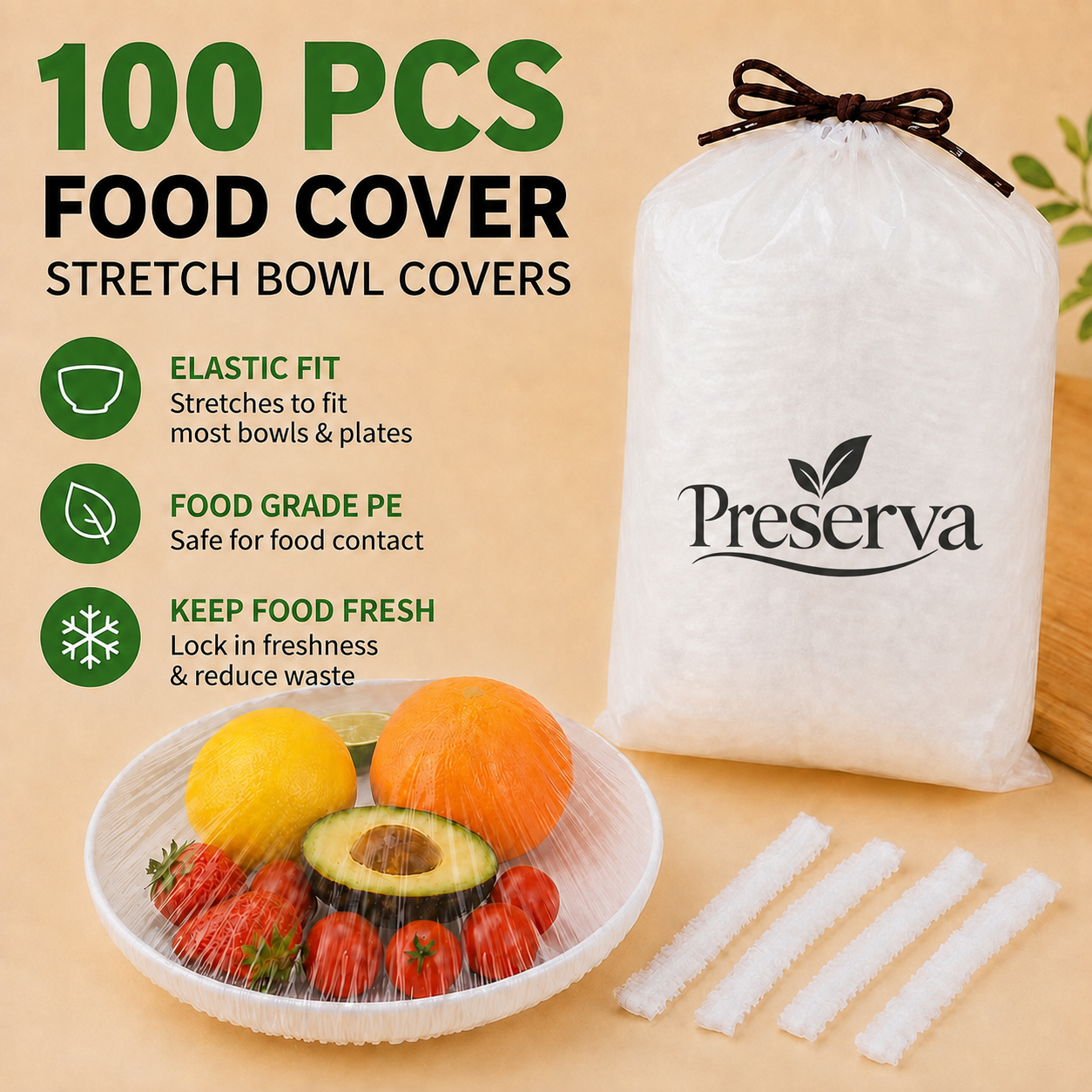 Disposable Stretch Food Covers (100 Pack)